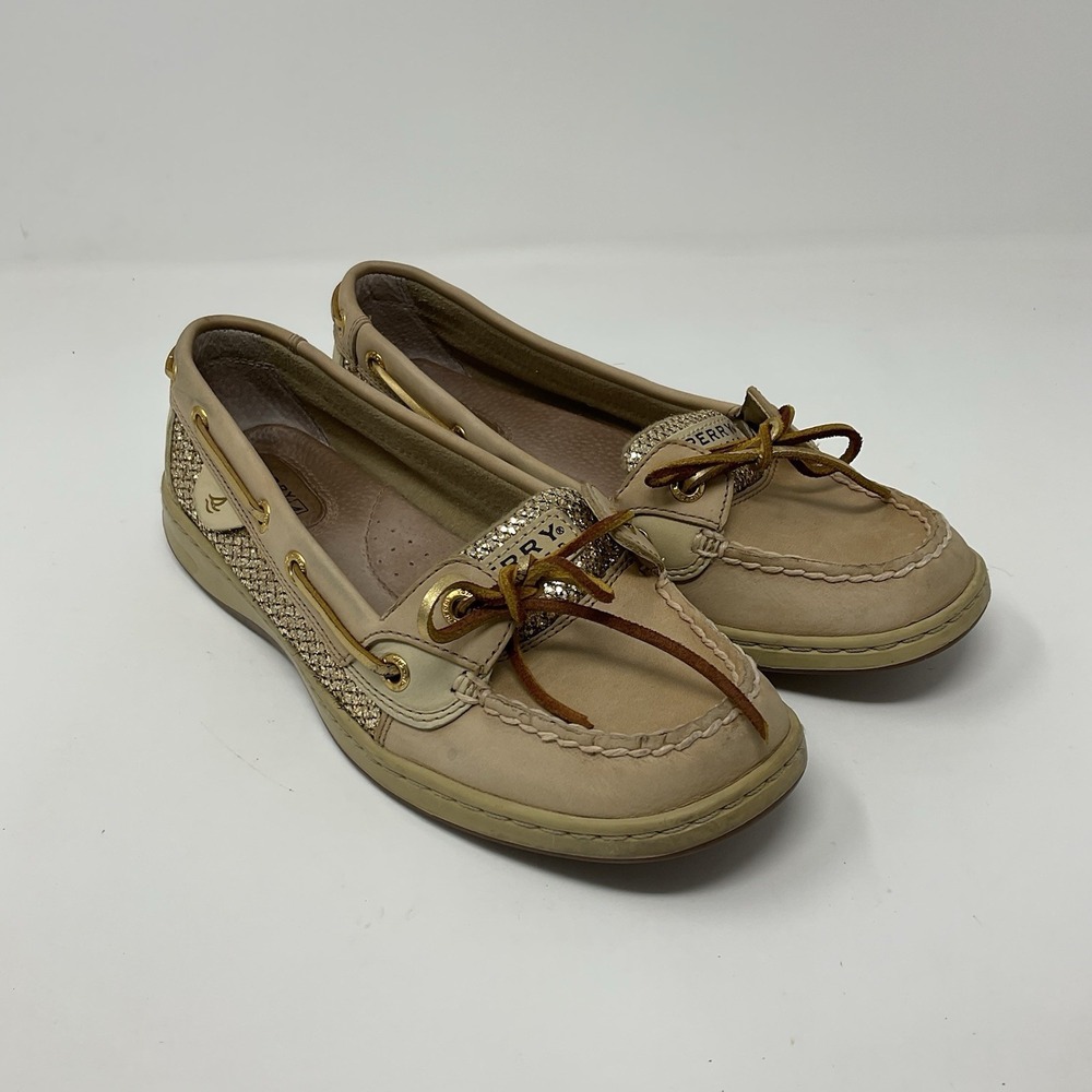 Sperry Top Sider Boat Shoes Womens‎ 7.5 Tan Gold Glitter Angelfish 9101759